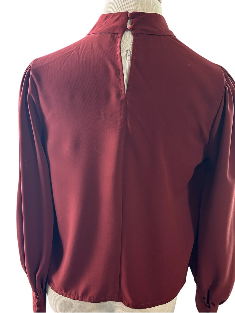 Joie Rust Burgundy Mock Neck Blouse Puff Sleeve Quiet Luxury Small Petite - Picture 4 of 10